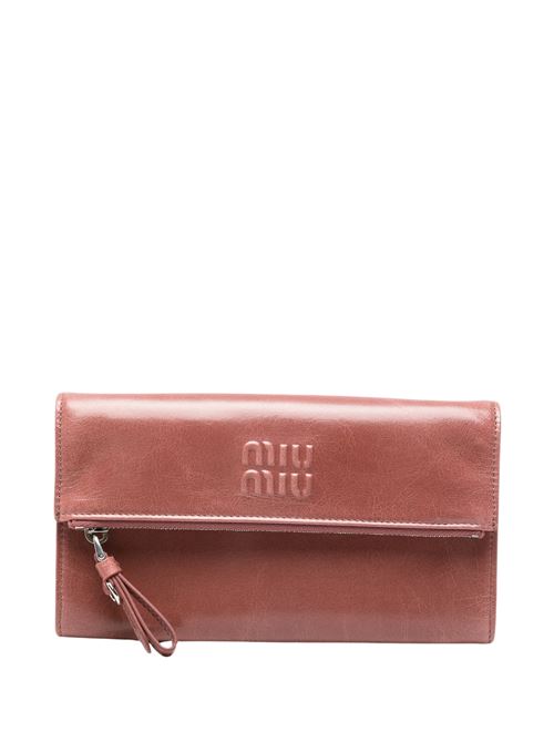 Pochette in pelle con dettaglio logo MIU MIU | 5MT0482A44F0405